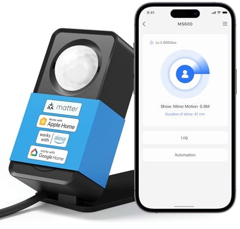 Meross Matter Präsenzmelder, Kein Hub Nötig, WLAN Bewegungsmelder Innen mit App-Benachrichtigung für die Heimsicherheit, Smart Anwesenheitssensor Funktioniert mit Apple HomeKit, Alexa, Google Home