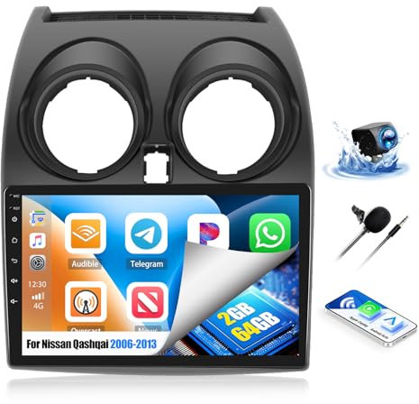 OiLiehu 2G+64G Android 13 Car Stereo for Nissan Qashqai J10 2006-2013 with Wireless CarPlay Android Auto, 9 IPS Touchscreen 2 Din Radio with WiFi Bluetooth Mirror Link EQ FM RDS SWC Backup Camera