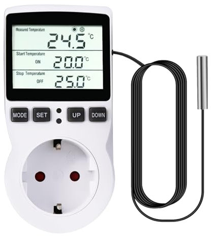 Digitale Presa Termostato Spina Regolatore di Temperatura, con Sensore di Temperatura e LCD per Serra, Terrario, Acquario, Rettili