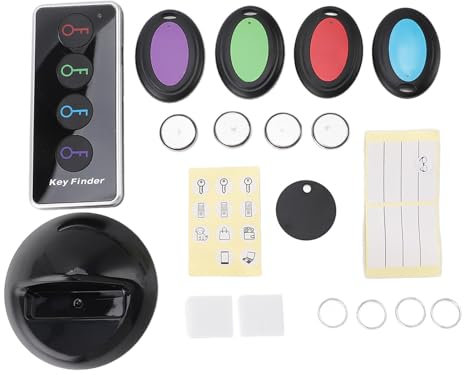 Schlüsselfinder, kabelloser Schlüsselorter, Fernschlüsselfinder, 30 m Reichweite, 4 Empfänger, 1 Sender mit LED-Licht für Telefon, Handtasche, Haustier, Gepäck, ABS-Material, 4