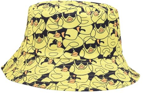 WANTUSHUI Ente Fischerhut Herren,Doppelseitiger Fischerhut Lustig Hat,Fischerhüte Für Herren Bucket,Anglerhut Lustig Enten (DE/NL/SE/PL, Alphanumerisch, Einheitsgröße, schwarz)