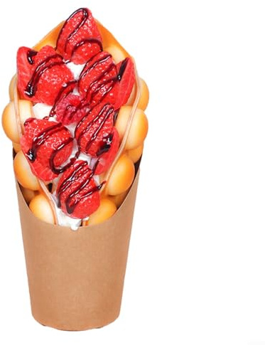 Fauhapyway Künstliche Lebensmittel-Requisiten, künstliches Ei, Waffel, Eis, Modell, Ornament, Schaufenster, Restaurant, Bäckerei, Fotografie, 21,5 x 10 cm (Erdbeer-Eis)
