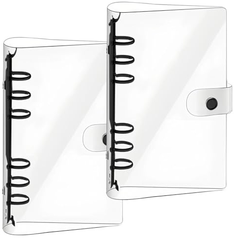 MUNTE 2er-Pack Ringbuch A6 Nachfüllbar 6 Loch, Ringbuch A6 aus PVC, Ringordner mit Transparentem Deckel, mit Schwarzer Eisenklemme, Leicht zu Tragen, Kann in Büros und Schule