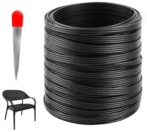 DTLLCZP 65m Kunststoff Rattan Reparaturmaterial, Flach Gewebtes PE-Rattan mit Webwerkzeug für Outdoor Möbel, Garten, Terrasse, Rattan-Stuhl, Tisch, Sitzbank Sehr langlebig, Schwarz