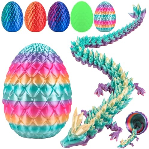 3D Drachenei mit Drache, 30 cm Bewegliche Gelenke Drachen Spielzeug für Home Office Desk Decor, Playmobil Figuren für Kinder und Erwachsene, Laser-Regenbogen