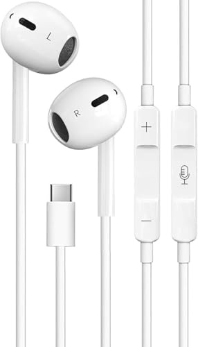 USB C Wired Earphones for iPhone 17 16 15 Pro Max/Plus, Wired headphones USB C with Microphone & Volume Control, Type C Earphones Compatible for Samsung Galaxy S26 S25 S24 S23 S22/Ultra/Note/A/Series
