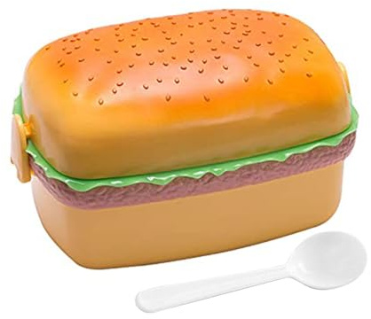 Vhjlfig Dreistöckige Brotdose In Hamburgerform PP Hamburger Lustige Aufbewahrung Für Schulessen, Snacks Und Früchte Spülmaschinenfest Und Lebensmittelecht Für Mädchen