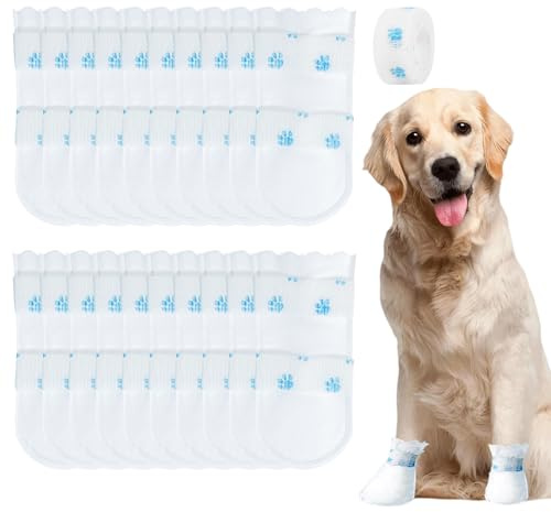 20 Stück Einweg-Hundeschuhe, Einweg-Hundesocken mit selbstklebenden Pfotenpolstern, Hundefußabdeckungen Socken für kleine Hunde für drinnen und draußen Spaziergänge