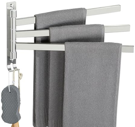 SAYAYO Handtuchhalter Schwenkbar 3 Armig Gebürstet Handtuchstange Edelstahl | Handtuchhalter Wand Gästehandtuchhalter Badetuchhalter für Badezimmer und Küche
