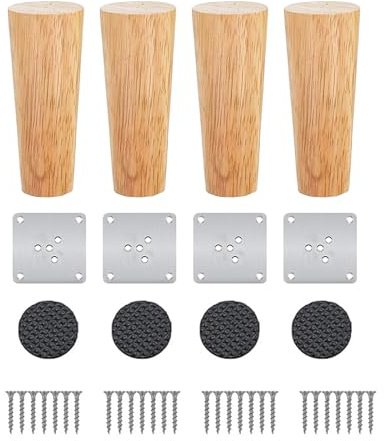 4 Stück Holz Tischbeine 15cm Möbelfüße Holz Furniture Legs Massivholz Konisch Möbelfüßes Eiche Möbelfüße Sockelfüße Tischfuß aus Eiche mit Montageplatten Schrauben für Möbel Stühle Couch Stuhl Schrank