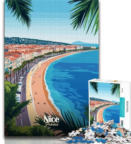 Nizza, Frankreich Stadtbild 1000-teiliges Puzzle für Erwachsene und Jugendliche, Lernspielzeug, Familienspiele, Geburtstagsgeschenk, Geschenke, 38x26cm