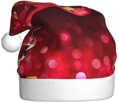 YYHHAOFA Weihnachtsmütze für Erwachsene, Plüsch, Weinrot und rote Rosen, Bild mit weicher Haptik für Feiertage, Partys und Tänze, geeignet für Männer und Frauen