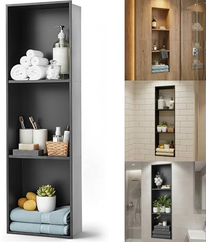 LEIFIDE 36 x 12 Inch 3 Tiers Shower Niche 304 Stainless Steel Shower Niche No Tile Needed, Recessed Shelf for Bathroom Wall, Home Bathroom Storage, Matte Black