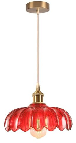DLGLOLIN Suspension Luminaire Fleurs Créatif Rouge Vintage Lustre en Abat-jour en Verre E27 Lampe Suspendues Déco Plafonnier pour Cuisine Salle à Manger Chambre