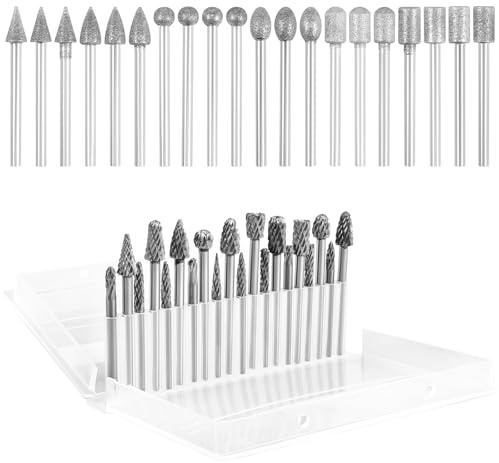 BAODBF 40 Stück Diamant Fräser Set,Hartmetall Frässtifte Set mit 1/8 Schaft,Diamant Schleifstifte,Fräser Aufsätze Nagelfräser Bits für Stein Glas Keramik Schnitzen Schleifen Polieren Gravieren