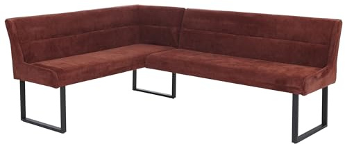 Mendler Eckbank HWC-O81, Esszimmerbank Bank, Öko-Tex (310g/m²) Chenille Stoff/Textil Metall 159x210cm - rot