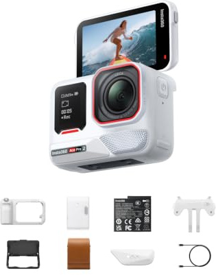 Insta360 Ace Pro 2 Pack Istantanee Edizione limitata Bianco artico - Cam impermeabile 8K con Leica, sensore 1/1,3, prestazioni in scarsa luce, kit impugnatura Xplorer Pro per fotografia di strada