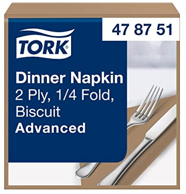 Tork Serviette Dinner bistre, pliage 1/4 2 plis, 40 cm x 39 cm, 12 x 150 serviettes, 478751