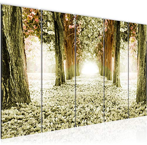 Runa Art Wandbild XXL Wald Landschaft Schlafzimmer Wohnzimmer 200 x 80 cm Grün 5 Teilig - Made in Germany - 605655c