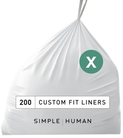 simplehuman Custom Fit Drawstring Trash Bags, Made with 50% Post-Consumer Recycled (PCR) Plastic, White, 200 Count (Pack of 1)