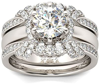 Jeulia Damen Diamantring Ringe Set Klassisch Rundschliff Sterling Silber 3 Stück Ringe Set Schmuck für Braut Hochzeit Band Verlobungsring (60 (19.1))