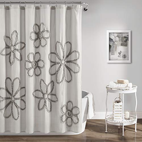 Lush Decor Duschvorhang mit Rüschen, Blumenmuster, Shabby Chic, Landhaus-Stil, 182,9 x 182,9 cm, Weiß 72 x 72 hellgrau