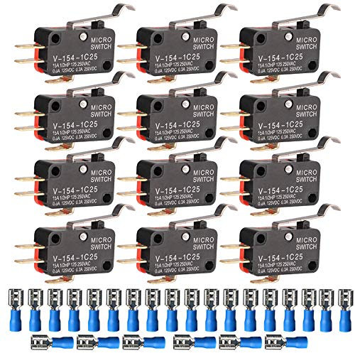 Gebildet 12pcs V-154-1C25 125V/250V 15A Momentaneo Micro Interruttore,Finecorsa SPDT 3Pin,1NO 1NC Mini Interruttore a Levetta Pulsante Tipo+24pcs Terminali