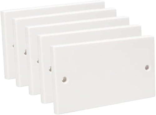 Invero Pack of 5 - Double Gang Electrical Blanking Plate - Standard White Cover Plate for 2 Gang Plug Socket - Square Finish Edge
