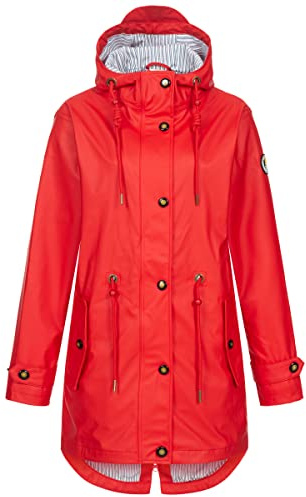 Deproc Active Damen Kvinders Friesennz regnjakke med hætte vandtæt vejrfast vindjakke #Ankerglutliebe Regenjacke, Rot, 50 Große Größen EU