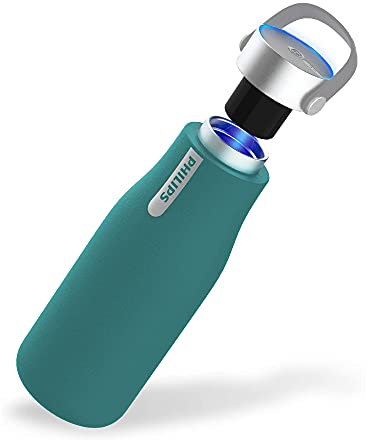 PHILIPS Water GoZero UV Self-Cleaning Smart Water Bottle Vacuum Stainless Steel Insulated Water Bottle with Handle Double-wall, Auto Cleaning, Keep Drink Hot or Cold, BPA Free, Green, 20 oz