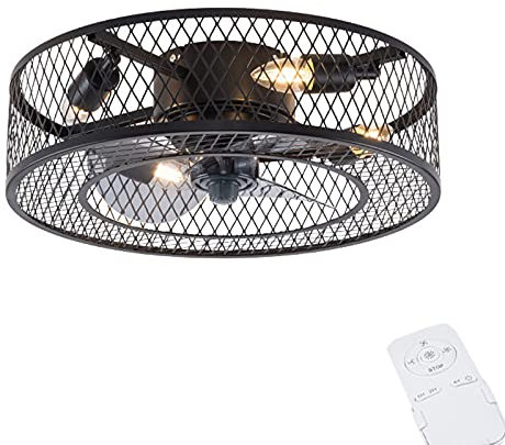 Ventilador de Techo con Mando a Distancia Ventilador Silencioso Lámpara de Techo Retro Industrial Ventilador de Techo con Luz Dormitorio Cocina Fan Luz de Techo, Ø45CM (E27*4) Negro