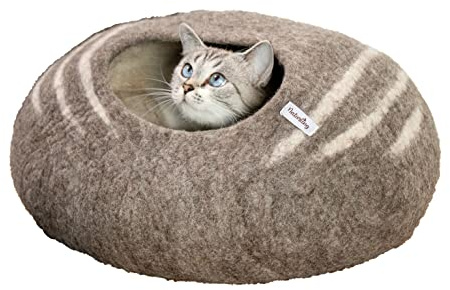 naturling Katzenhöhle rund - kuschelige Filz Katzenbett - für Katzen (Stone)