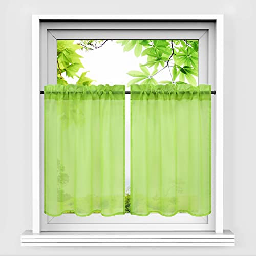 Heichkell Juego de 2 visillos para ventana de cocina, color verde, 66 x 61 cm