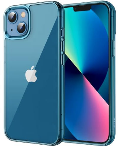 JETech Hülle für iPhone 13 6,1 Zoll, Nie Vergilbung Stoßfeste Stoßstange handyhülle, Anti-Kratzt Transparent Rückseite (Navy Blau)