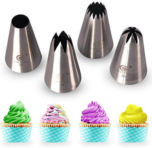Cangool Spritztüllen für Torten Dekorationswerkzeuge, 4 große professionelle Backzubehör Tortenspritze Tüllen