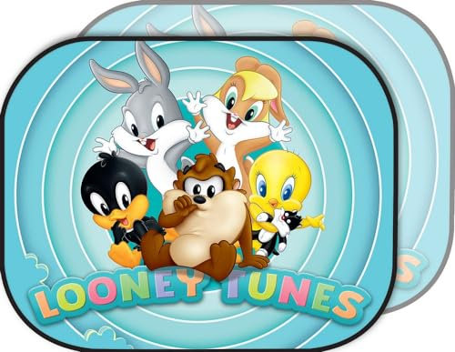Warner Bros Paar Seitenvorhänge für Autos Sonnenschutz Baby Looney Tunes Kind Mädchen 44x35cm Cartoons Bugs Bunny Duffy Duck Lola Bunny Tweety Sylvester Tuz blau, hellblau
