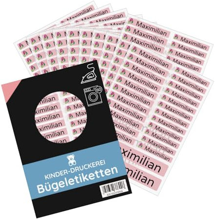 200 Stück (Rot) personalisierte Bügeletiketten/Namensaufkleber für Kleidung/Wäscheetiketten 3 Größen im Set-Bögen/bis 90 Grad/zum Aufbügeln für Kindergarten Kita Schule