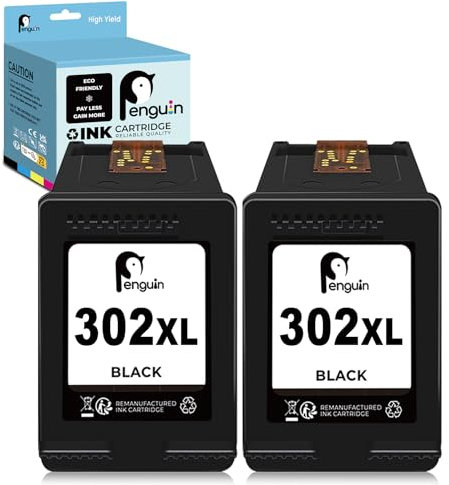 Penguin 302XL Druckerpatronen Schwarz für HP 302 XL für HP deskjet 1110 2130 3633 Envy 4510 4520 4516 4528 Officejet 3830 4650 5252 5230(2 Schwarz) Wiederaufbereitete Patronen