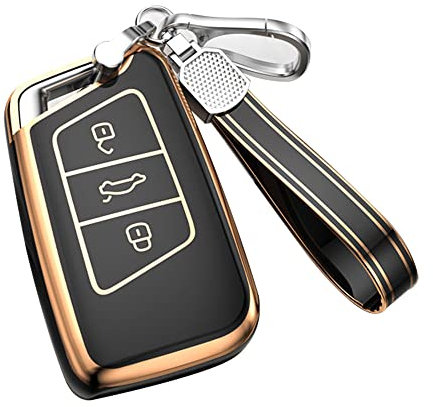 KUNIO Autoschlüssel Abdeckung Passt für VW Magotan Passat B8 Tiguan MK2 Jetta Skoda Superb A7 Kodiaq Zubehör TPU Schlüsselhülle Smart Schlüsselanhänger Schlüsselcover 3 Tasten Schwarz