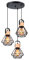 iDEGU 3-flammig Pendelleuchte Industrielle Hängelampe aus Holz und Metall Vintage Lampe mit 16cm Geometrischem Käfig Schwarz E27 Retro Hängeleuchte für Esszimmer Wohnzimmer Küche (3-flammig, Rondell)
