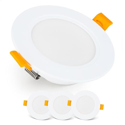 EMOS Exklusive Einbaustrahler LED Spots 230V, 5W, 500lm, 6000K Kaltweiß | Set Mit 3 Downlight Spots Für Badezimmer, Wasserdicht IP54 | Einbaustrahler 230V, Rund Ø 95mm, Ultra Flach, Weiß