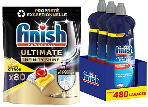 Finish Kit Lave-Vaisselle - Quantum Infinity Shine Citron x80 capsules & Liquide de Rincage et Brillance en Lot de 3