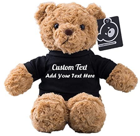 MeterBear Personalised Gifts for Women/Men Stuffed Bear Plush Toys with Customised Text, Personalised Teddy Bear with T-shirt as Unique Gifts for Christmas/Valentines Day/Birthday (11 in-Black)