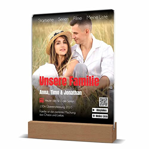 Nachtlicht im Netflix Design mit Foto und LED Beleuchtung | Foto Nachtlicht mit personalisiertem Text als Titel, Namen und Beschreibung | bunte LED Beleuchtung (dimmbar) | tolle Geschenkidee