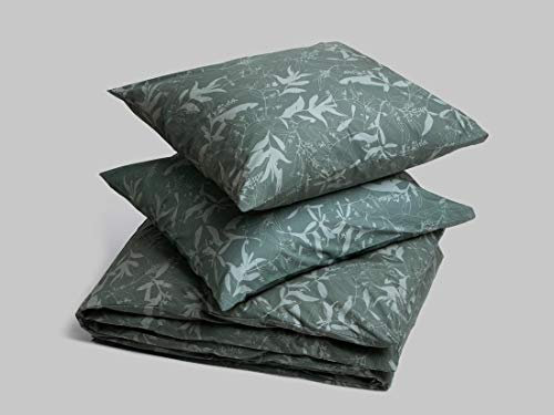 Yumeko Bettwäscheset Perkal-Baumwolle Olive Leaf 200x220 + 2/80x80 - Fairtrade | GOTS