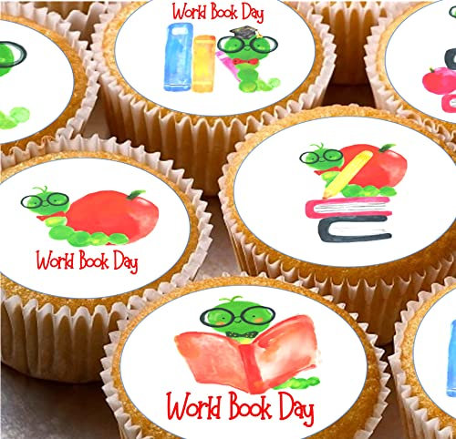 World Book Day style 24 pre-cut edible party decorations Wafer Paper Cupcake Topper Cake