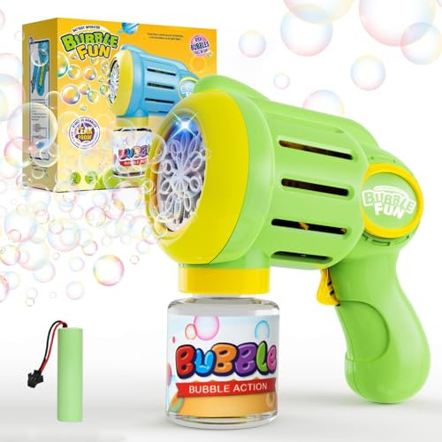 Panacare Kinder Seifenblasenpistole, Seifenblasenmaschine Gun mit Musik 3000+ Blasen/Min mit Seifenblasenlösung, Seifenblasenspielzeug Outdoor Geschenk für Junge 3456789/Geburtstag/Party (2030-Green)