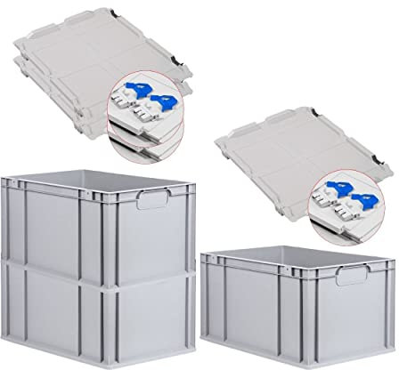 PROREGAL SuperSparSet 3x Eurobox NextGen Economy mit Scharnierdeckel & blauen Verschlüssen | Griffe geschlossen | HxBxT 32x40x60cm | 65 Liter | Eurobehälter Transportbox Transportbehälter