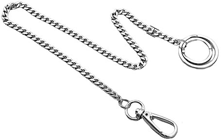 PLABBDPL Portachiavi a Catena Lunga per Portafogli, Catena per Pantaloni in Acciaio Inox, Catena a Maglie Argentate per Uomo e Donna, con Moschettone e Anello