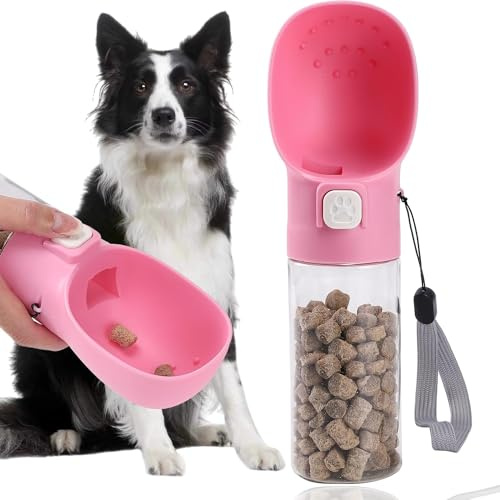 Colorday Hundefutterstation für Hundetraining, Clicker, Leckerli-Flasche, Leckerli-Beutel, für Training, Spazierengehen, Wandern und Reisen, zum Patent angemeldete BPA-freie Materialien, 300 ml, Rosa